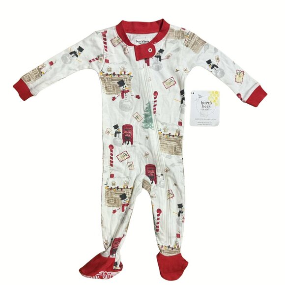 NWT Burt’s Bees Baby Organic Cotton Holiday Footed Sleeper 3–6 Months Snowman - Picture 1 of 5